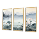 Asian Art Ink Lake I - 3-Piece Canvas Wall Art