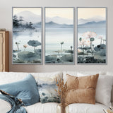 Asian Art Ink Lake I - 3-Piece Canvas Wall Art