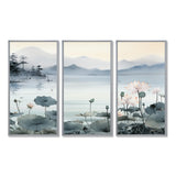 Asian Art Ink Lake I - 3-Piece Canvas Wall Art