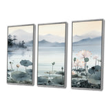 Asian Art Ink Lake I - 3-Piece Canvas Wall Art