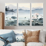 Asian Art Ink Lake I - 3-Piece Canvas Wall Art