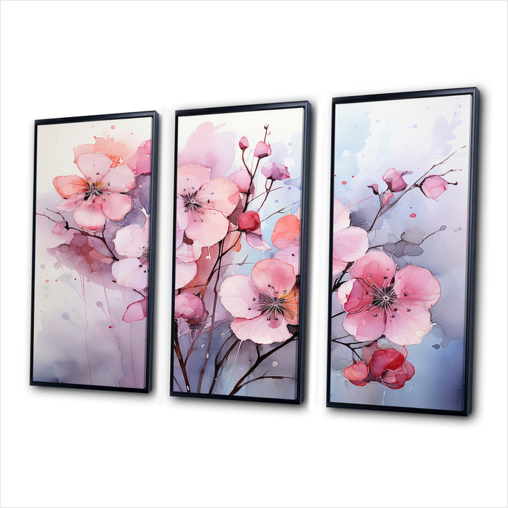 Asian Art Pansies Flowers IV - Canvas Multipanels Set of 3