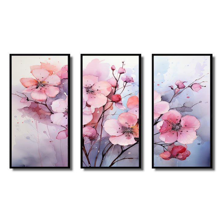 Asian Art Pansies Flowers IV - Canvas Multipanels Set of 3