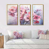Asian Art Pansies Flowers IV - Canvas Multipanels Set of 3