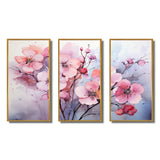 Asian Art Pansies Flowers IV - Canvas Multipanels Set of 3