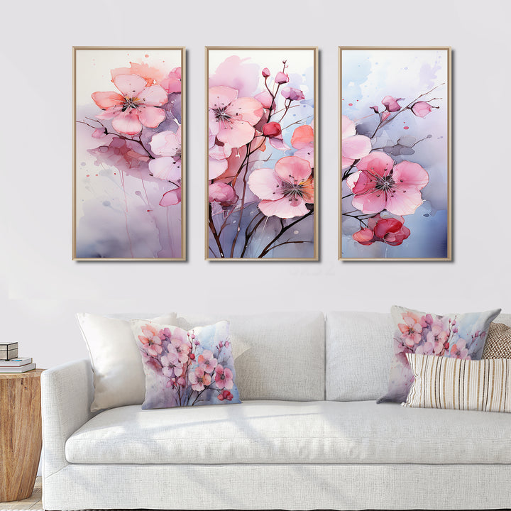 Asian Art Pansies Flowers IV - Canvas Multipanels Set of 3