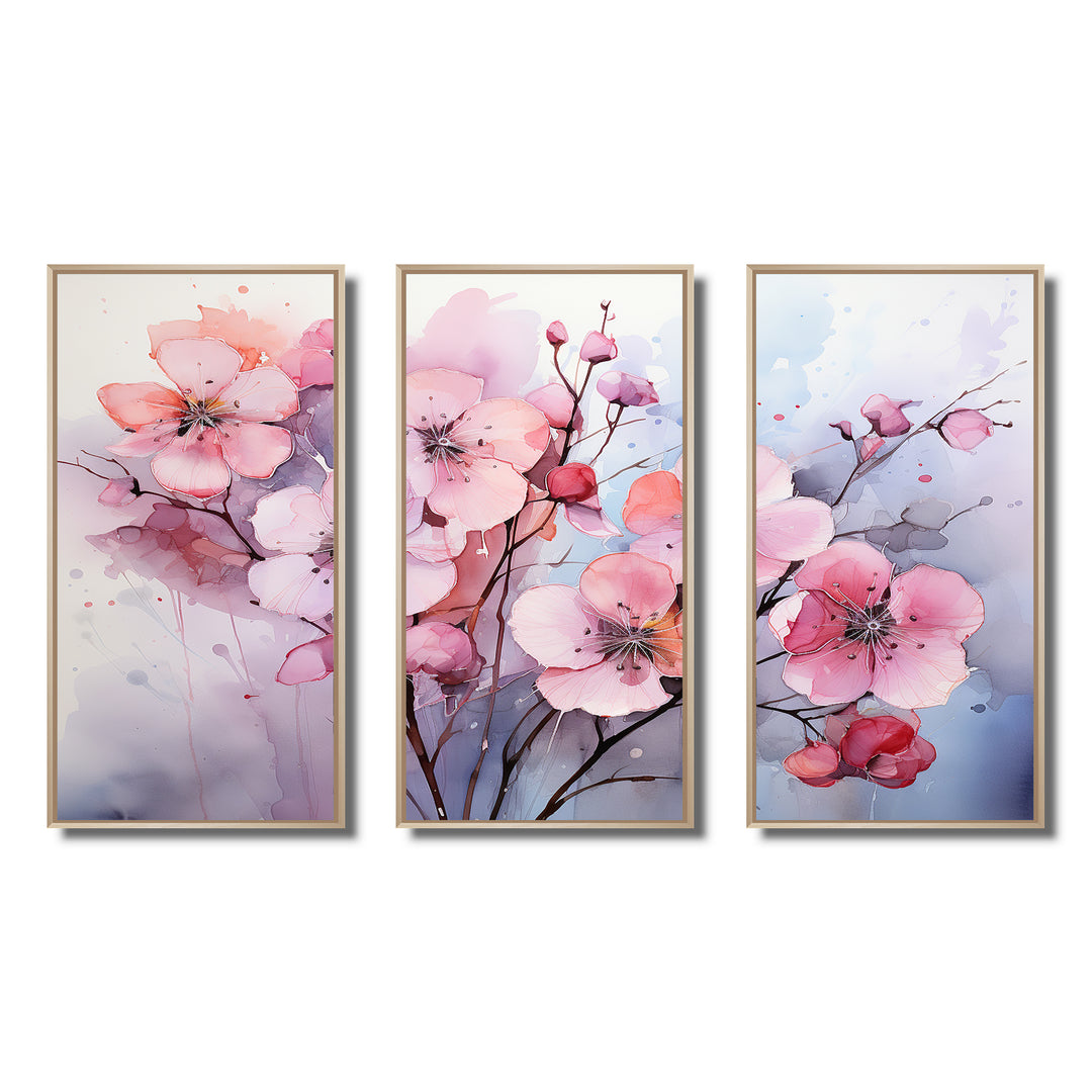 Asian Art Pansies Flowers IV - Canvas Multipanels Set of 3