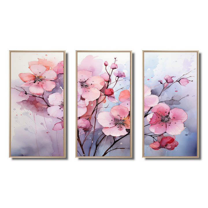 Asian Art Pansies Flowers IV - Canvas Multipanels Set of 3