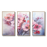 Asian Art Pansies Flowers IV - Canvas Multipanels Set of 3