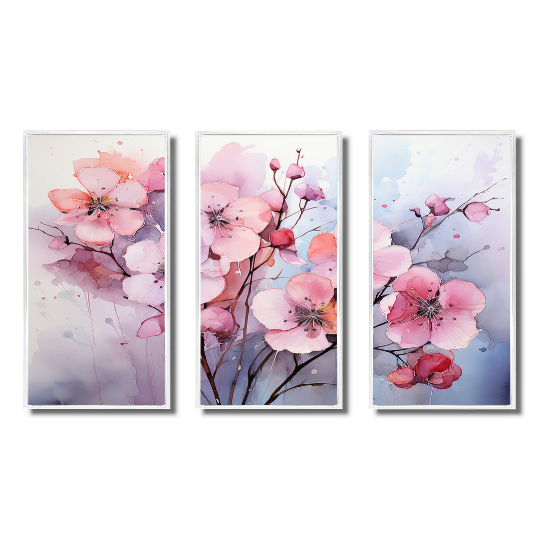 Asian Art Pansies Flowers IV - Canvas Multipanels Set of 3
