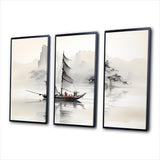 Asian Art Sailboat Sumi III - Multi-Panel Canvas Prints