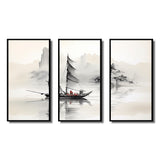 Asian Art Sailboat Sumi III - Multi-Panel Canvas Prints