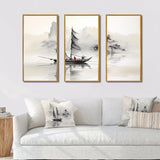 Asian Art Sailboat Sumi III - Multi-Panel Canvas Prints
