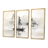 Asian Art Sailboat Sumi III - Multi-Panel Canvas Prints