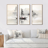 Asian Art Sailboat Sumi III - Multi-Panel Canvas Prints