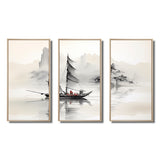 Asian Art Sailboat Sumi III - Multi-Panel Canvas Prints