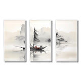 Asian Art Sailboat Sumi III - Multi-Panel Canvas Prints