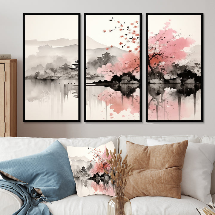 Asian Art Sumi Lake III - Canvas Wall Art Sets