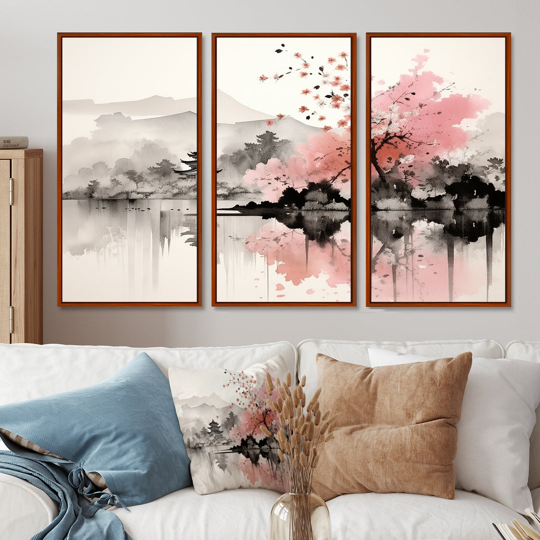 Asian Art Sumi Lake III - Canvas Wall Art Sets