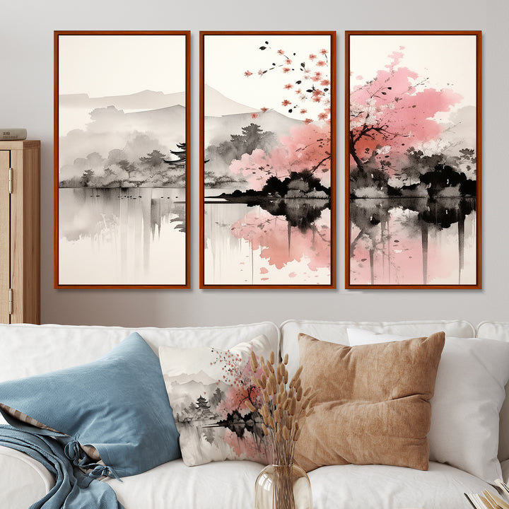Asian Art Sumi Lake III - Canvas Wall Art Sets