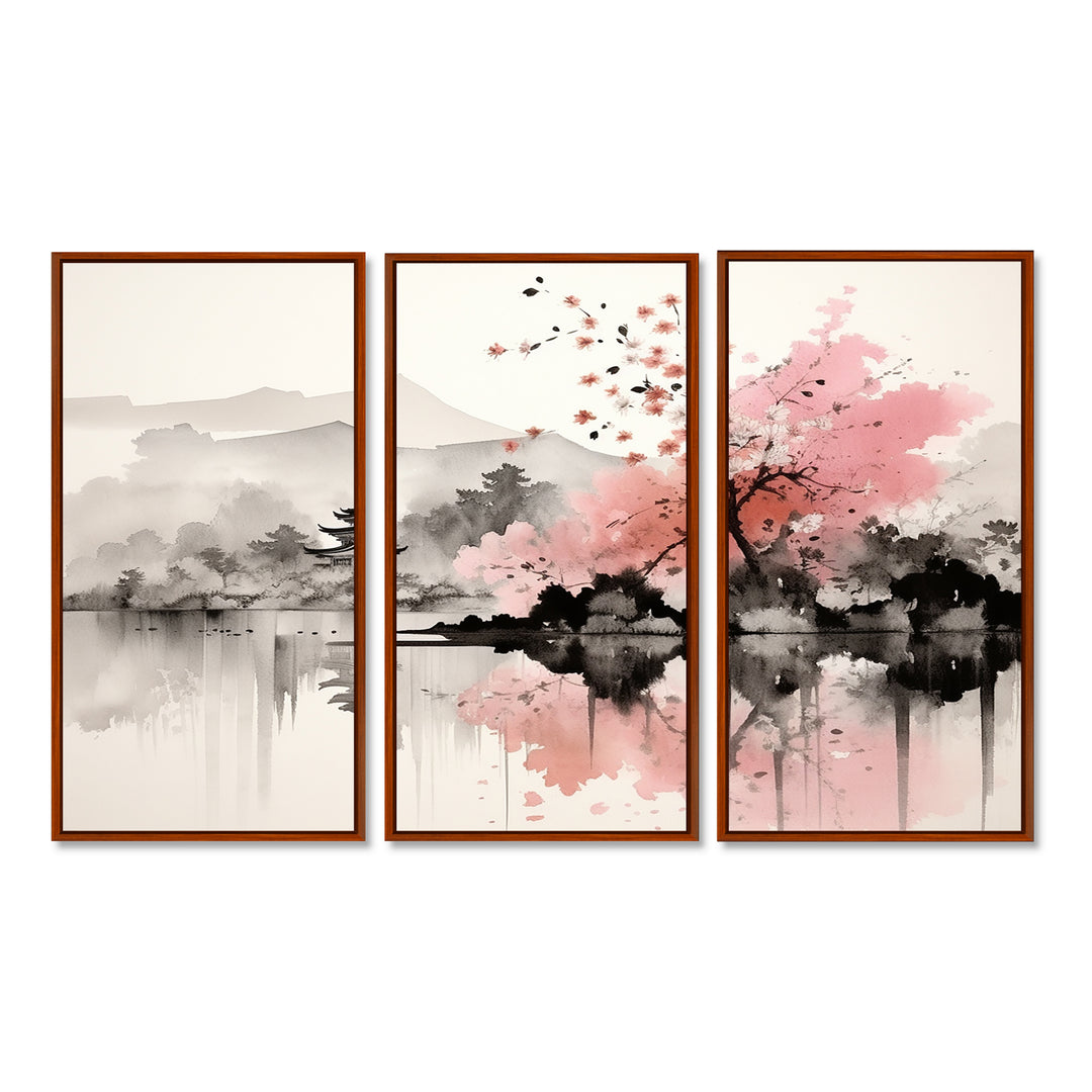 Asian Art Sumi Lake III - Canvas Wall Art Sets