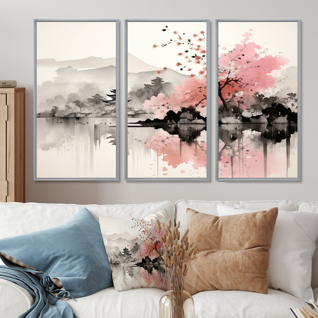 Asian Art Sumi Lake III - Canvas Wall Art Sets