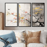 Asian Art Sumi Blossom I - 3-Piece Canvas Wall Art