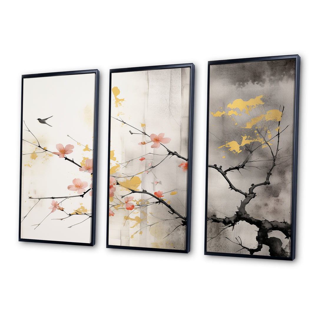Asian Art Sumi Blossom I - 3-Piece Canvas Wall Art