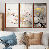 Asian Art Sumi Blossom I - 3-Piece Canvas Wall Art
