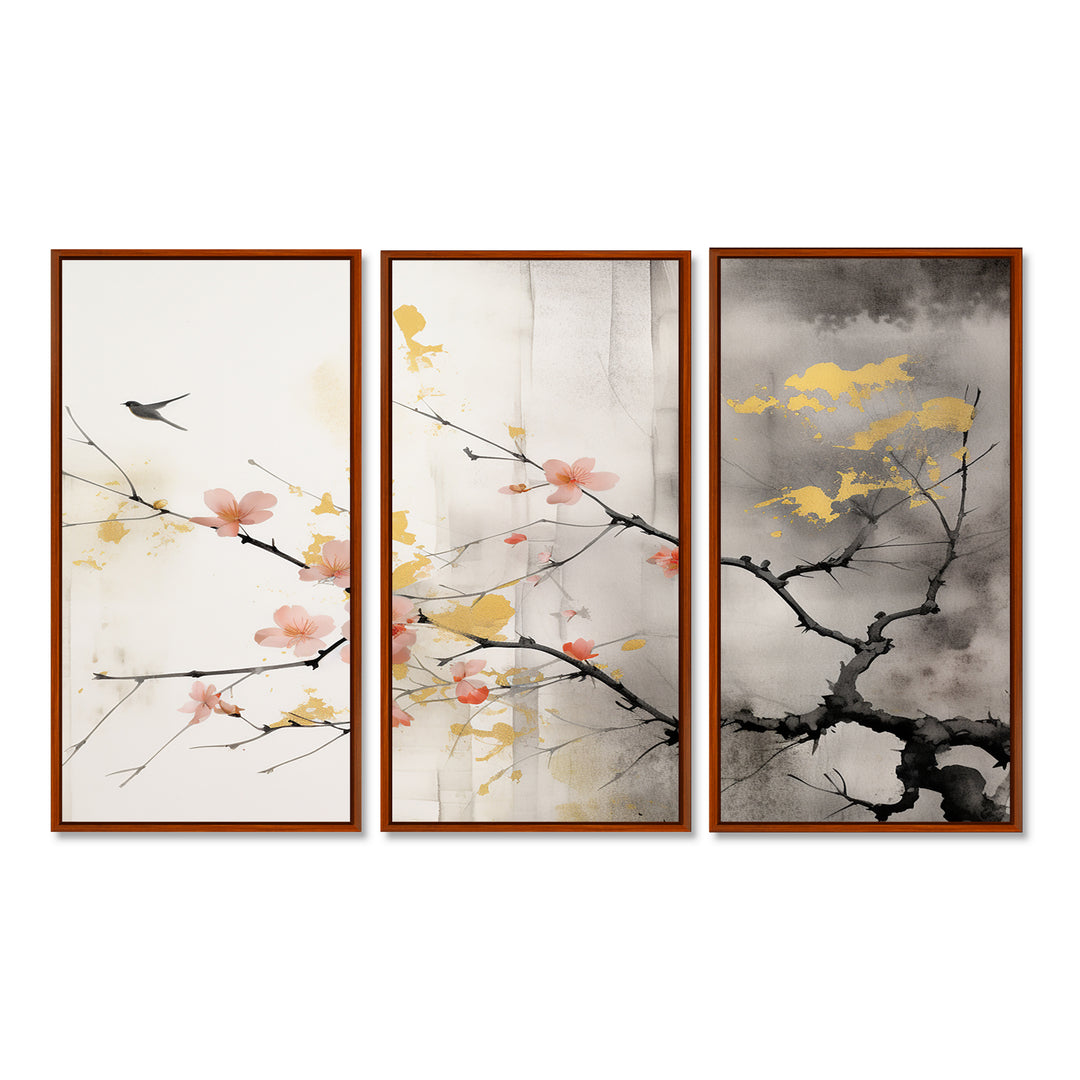 Asian Art Sumi Blossom I - 3-Piece Canvas Wall Art