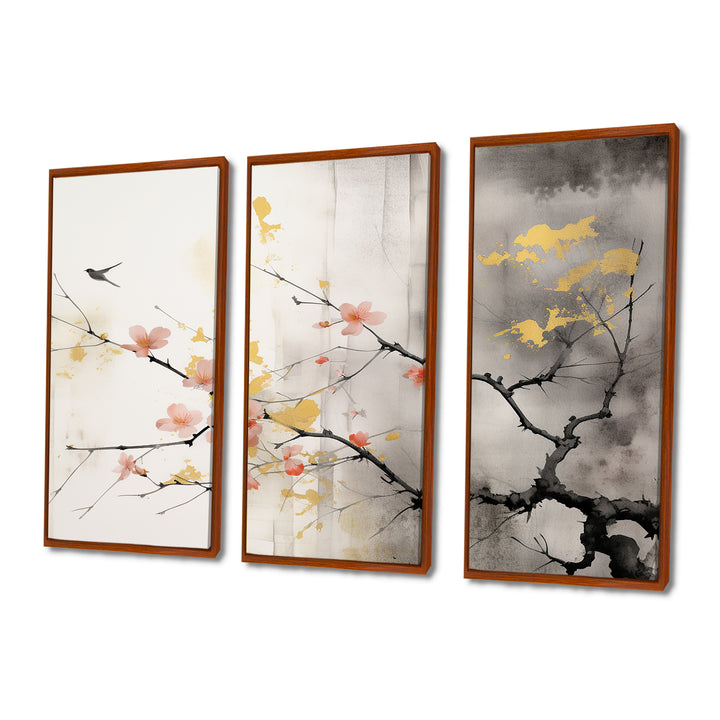 Asian Art Sumi Blossom I - 3-Piece Canvas Wall Art