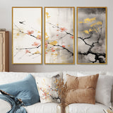 Asian Art Sumi Blossom I - 3-Piece Canvas Wall Art