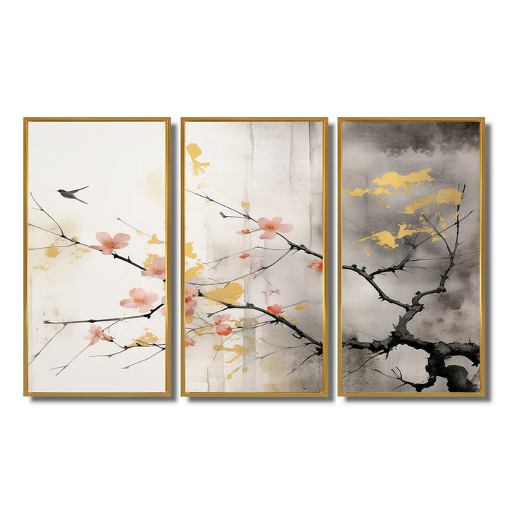 Asian Art Sumi Blossom I - 3-Piece Canvas Wall Art