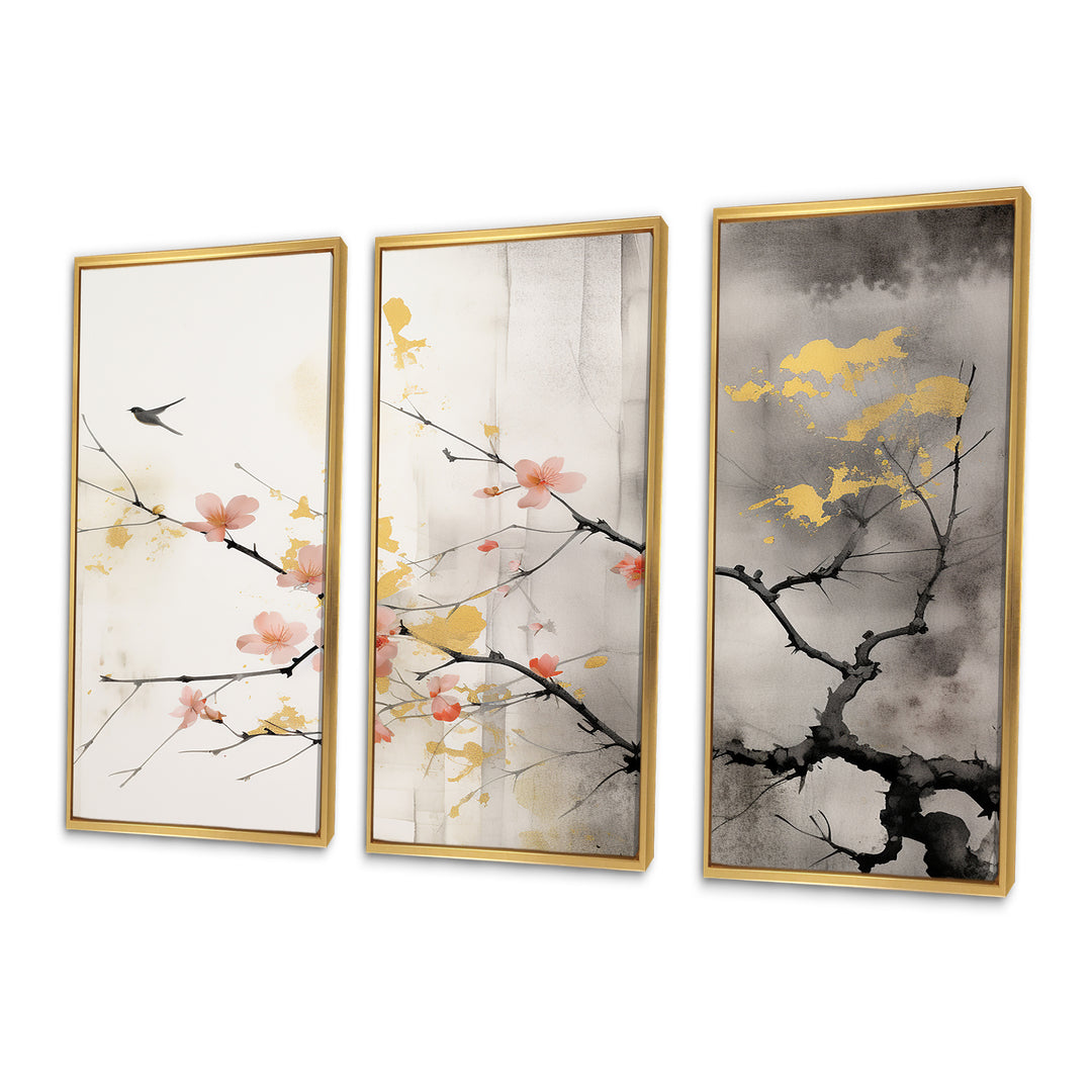 Asian Art Sumi Blossom I - 3-Piece Canvas Wall Art