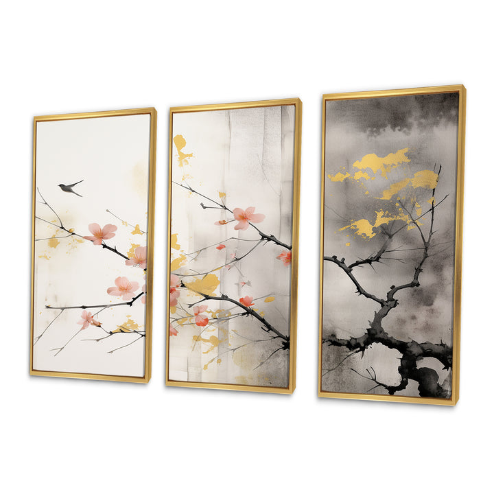 Asian Art Sumi Blossom I - 3-Piece Canvas Wall Art