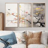 Asian Art Sumi Blossom I - 3-Piece Canvas Wall Art