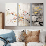 Asian Art Sumi Blossom I - 3-Piece Canvas Wall Art