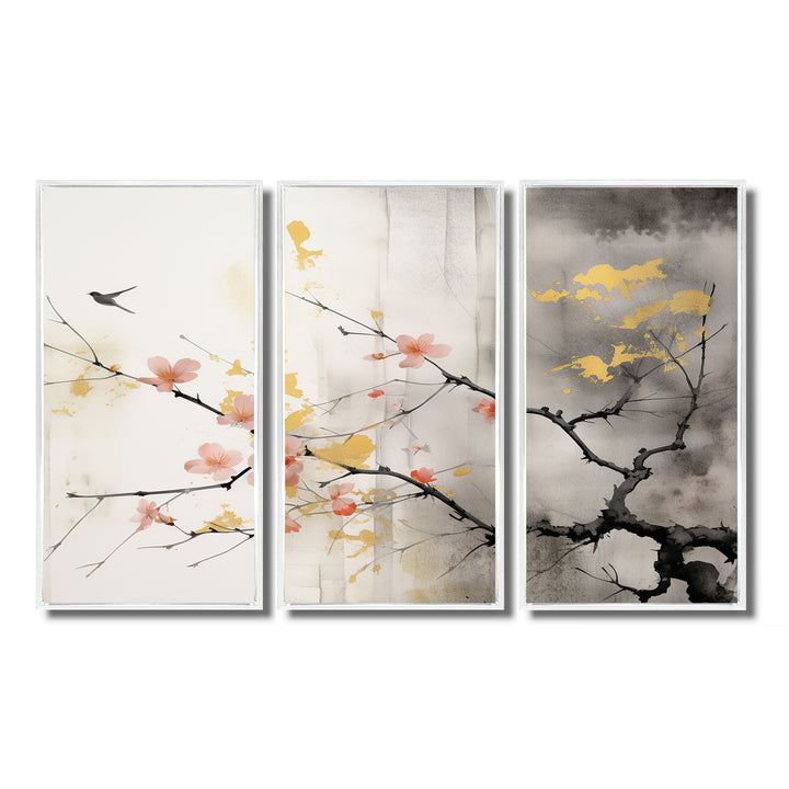 Asian Art Sumi Blossom I - 3-Piece Canvas Wall Art