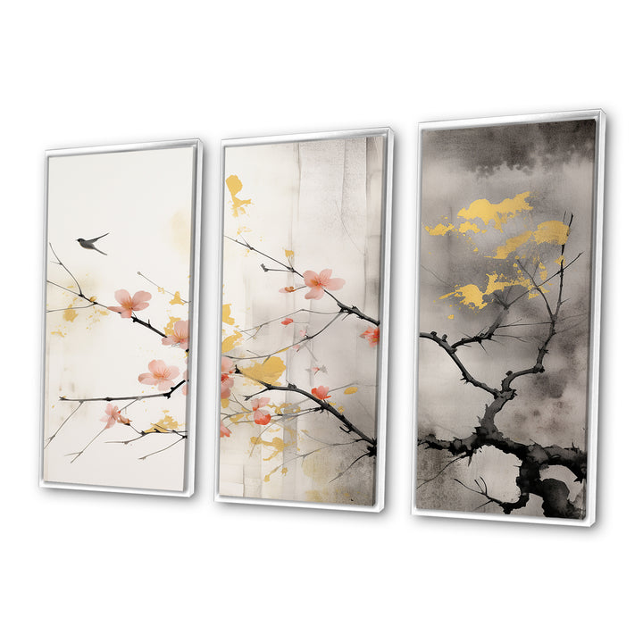 Asian Art Sumi Blossom I - 3-Piece Canvas Wall Art