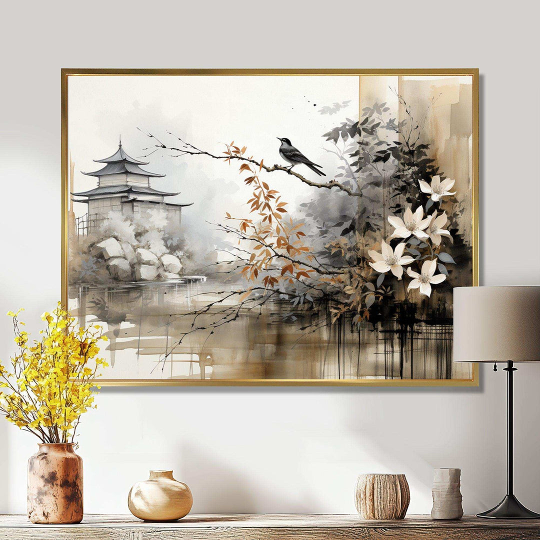 Asian Art Sumi Bird Serenity I - People Canvas Wall Art
