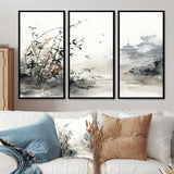 Asian Art Sumi Bird Serenity XIII - Canvas Wall Art Sets