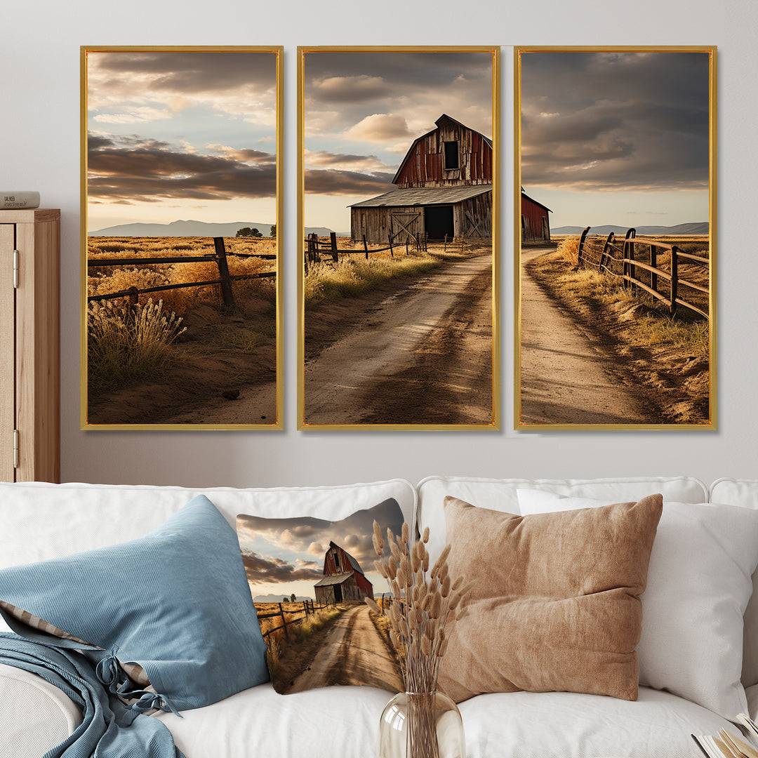 Barns Rustic Charm II - 3-Piece Canvas Wall Art