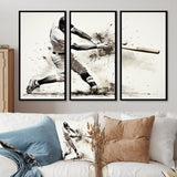 Baseball Minimal Swing II - 3-Piece Canvas Wall Art