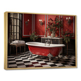 Red Modern Bathroom Charm IV - Humor Canvas Wall Art