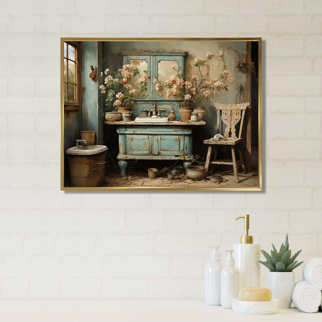 Bathroom Toilet Vintage Charm I - Humor Canvas Wall Art