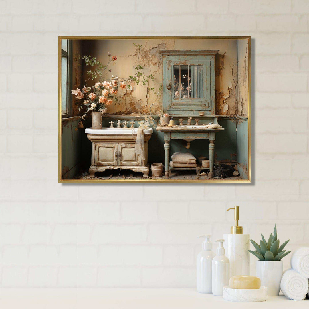 Bathroom Toilet Vintage Charm II - Humor Canvas Wall Art