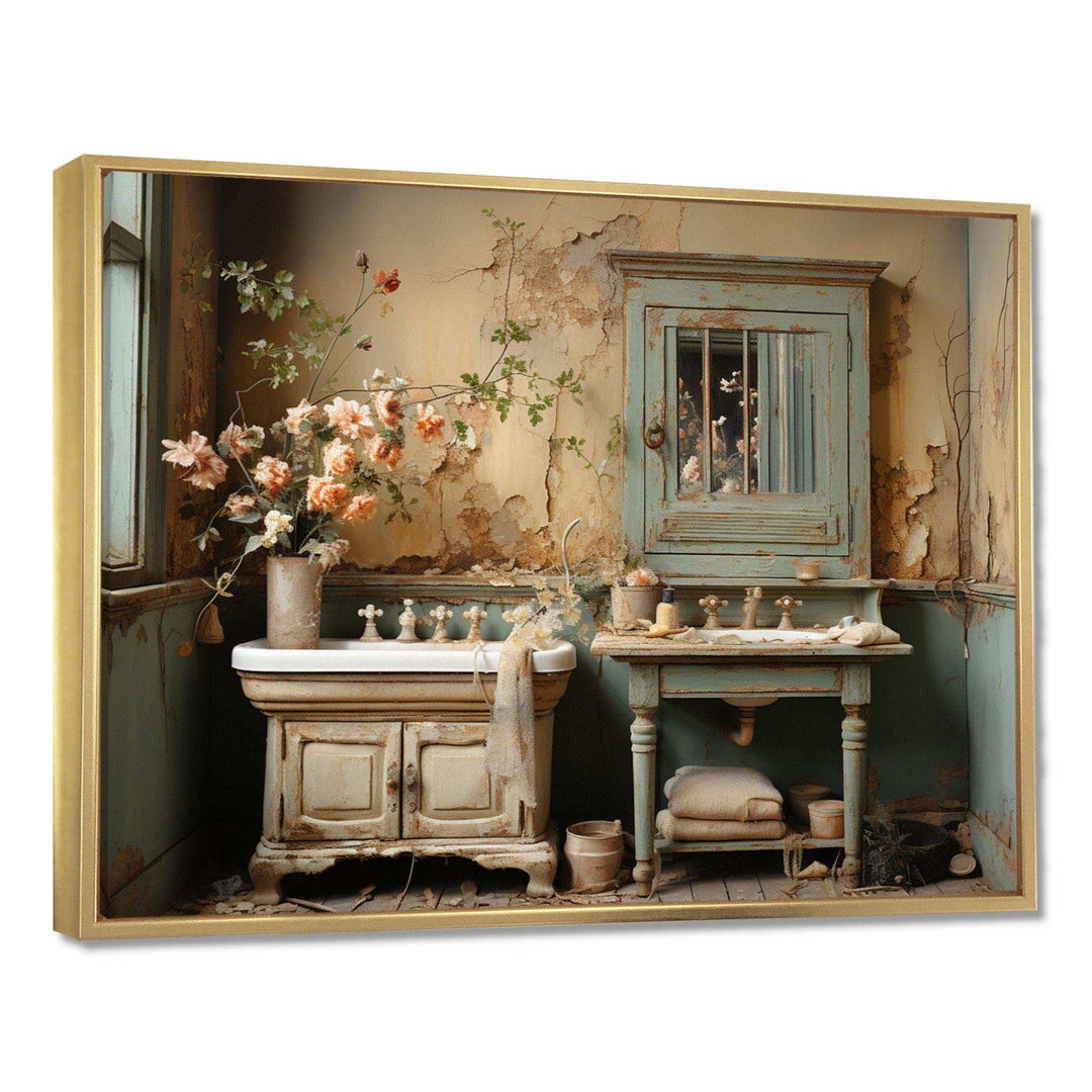 Bathroom Toilet Vintage Charm II - Humor Canvas Wall Art