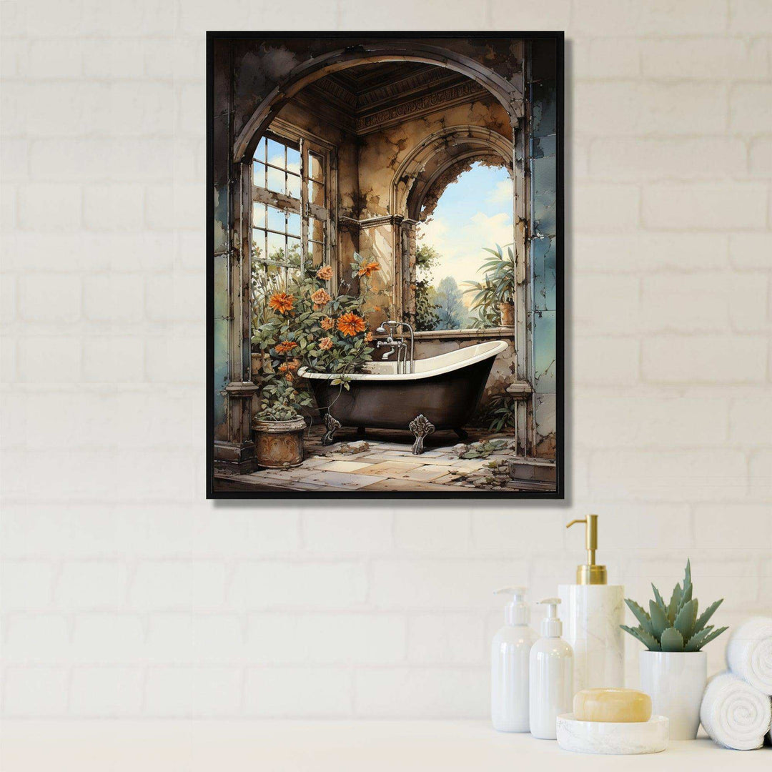 Bathroom Vintage Tiles IV - Humor Canvas Wall Art
