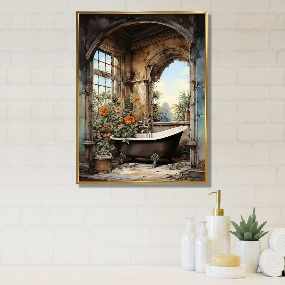 Bathroom Vintage Tiles IV - Humor Canvas Wall Art