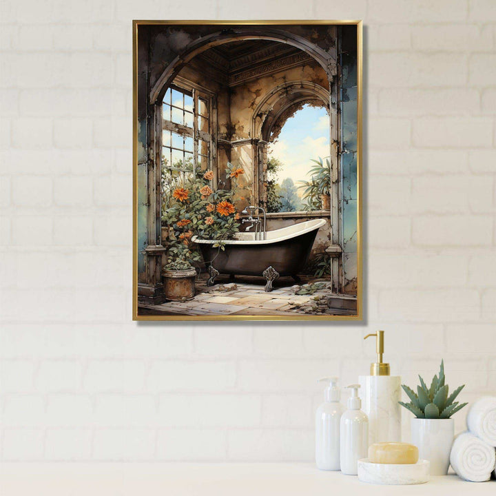 Bathroom Vintage Tiles IV - Humor Canvas Wall Art